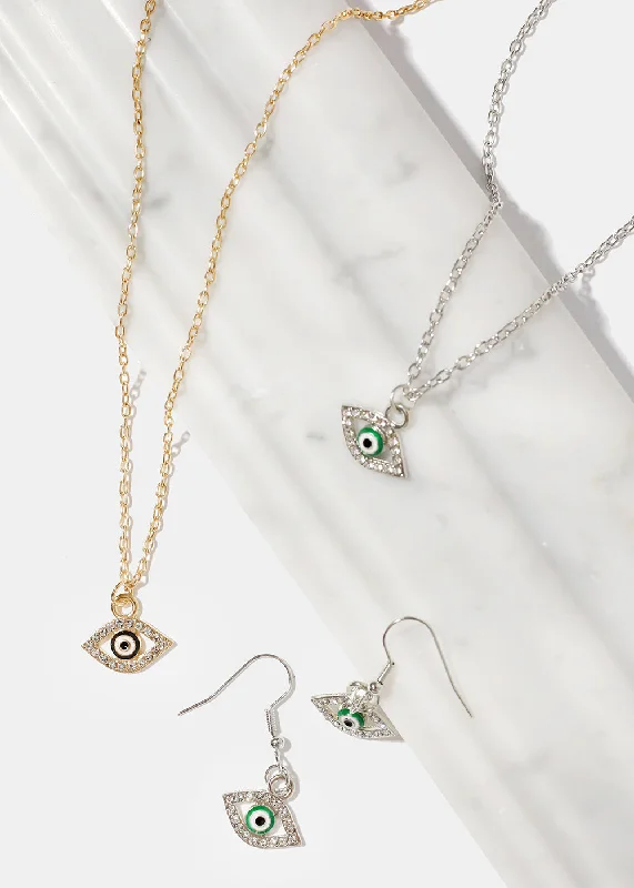 Evil Eye Necklace & Earring Set