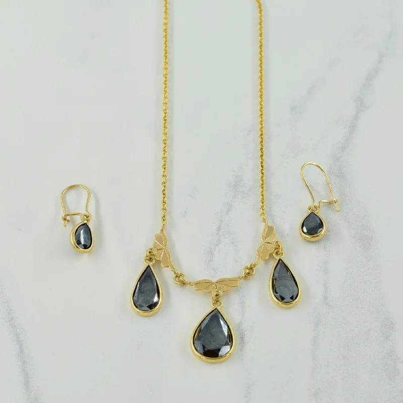 Hematite Necklace & Earrings | 9.00ctw | 15.5" |