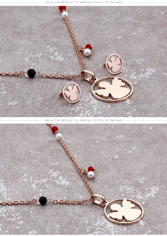 Korean Fashion Angel Three-color Accessories Necklace Earrings Wholesale