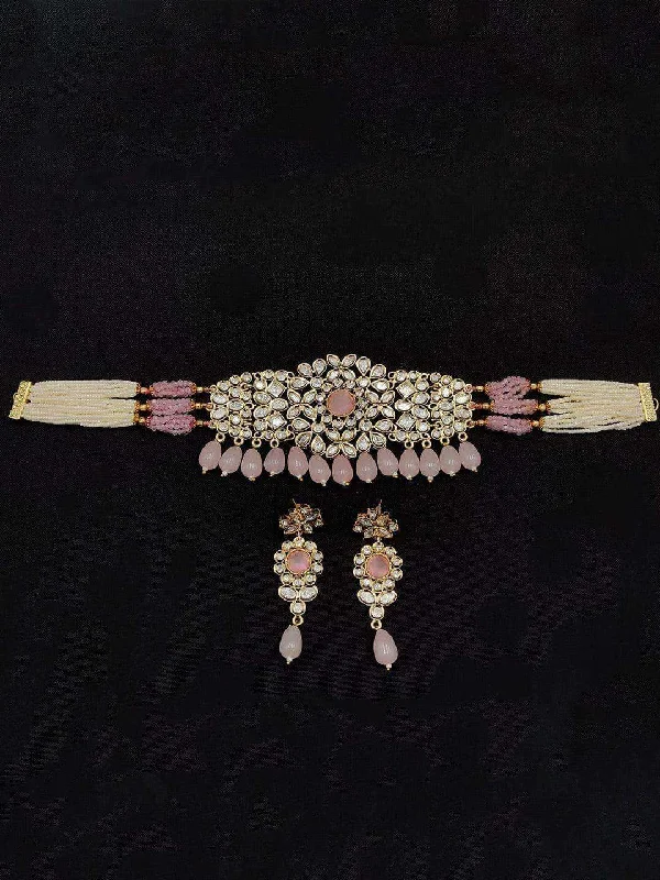 Kundan Stone Studded Necklace And Earings Set