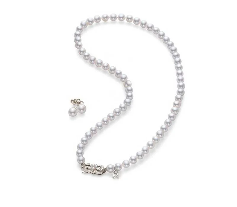 Mikimoto 18K White Gold Pearl Strand Necklace and Pearl Stud Earrings