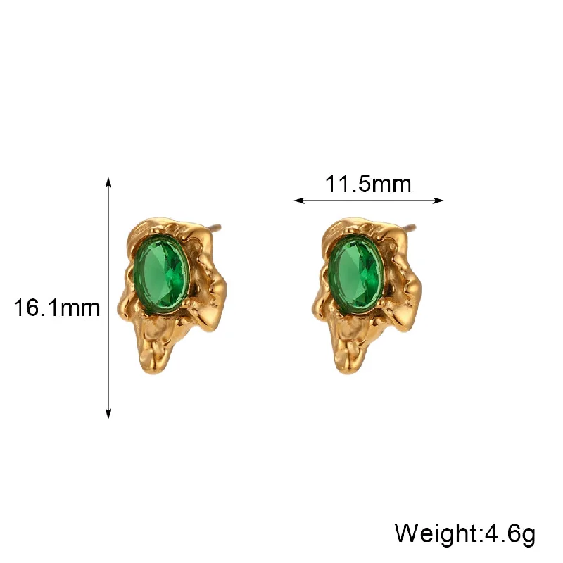 Volcanic Oval Zircon Stud Earrings-Gold-Lvzuan