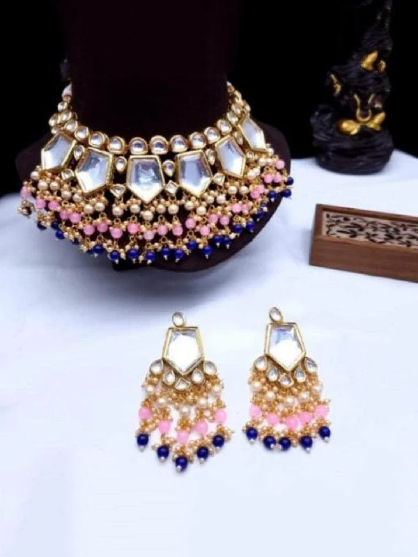 Pentagon Big Kundan Necklace And Earring Set