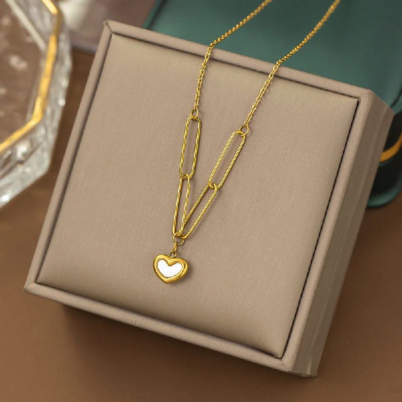 Yc [H299] White Shell Heart Necklace Gold