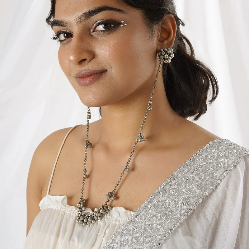 Teejh Sharia Silver Oxidised Ghungroo Earring Necklace