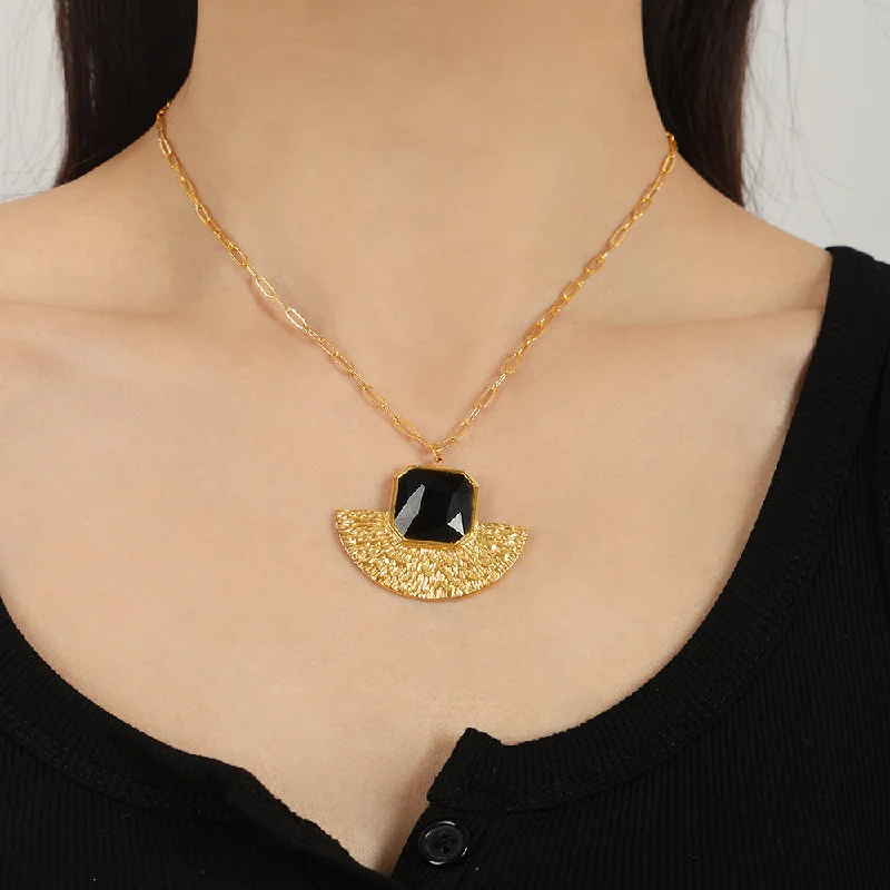 P1690-Gold Black Acrylic Necklace-40+5cm