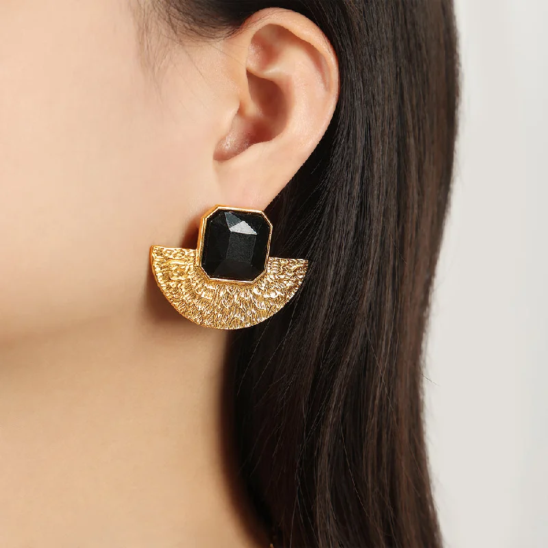 F1153-Gold Black Acrylic Earrings