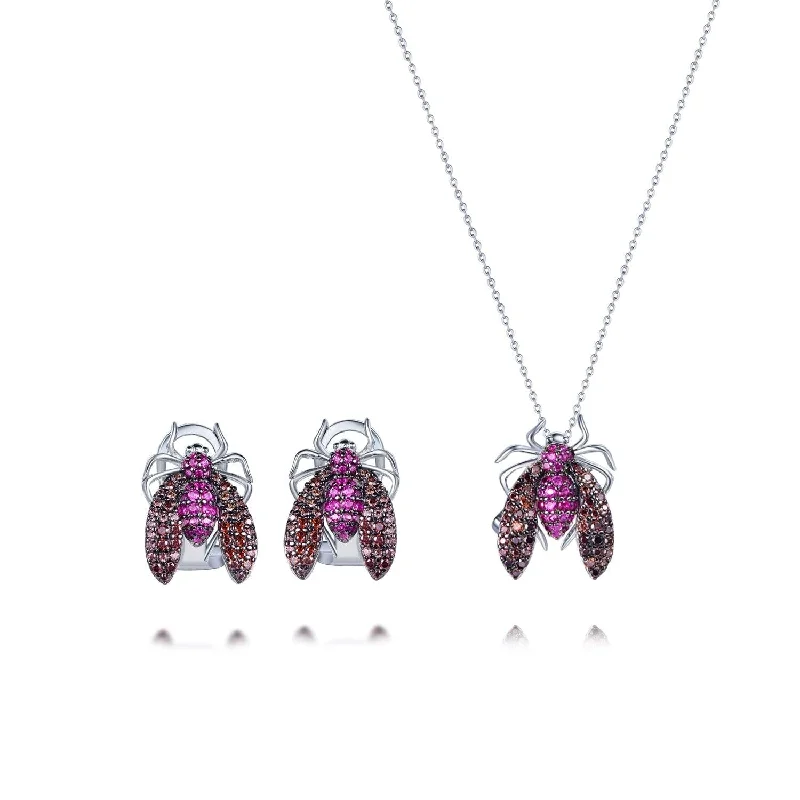 Trendolla Wasp Design Sterling Silver Earrings Necklace Sets