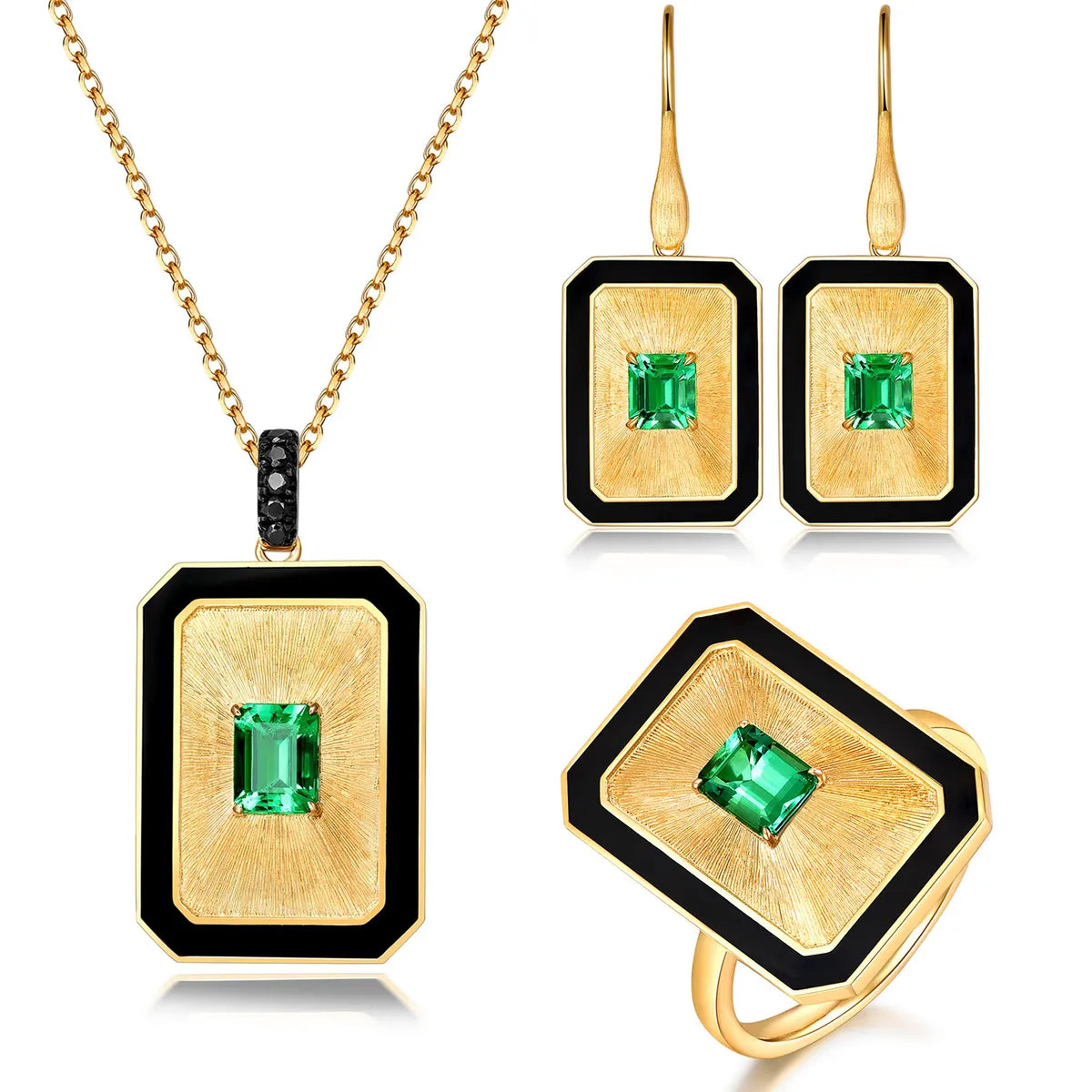 Vintage Style Square Copper Inlay Rhinestones Women's Rings Earrings Necklace