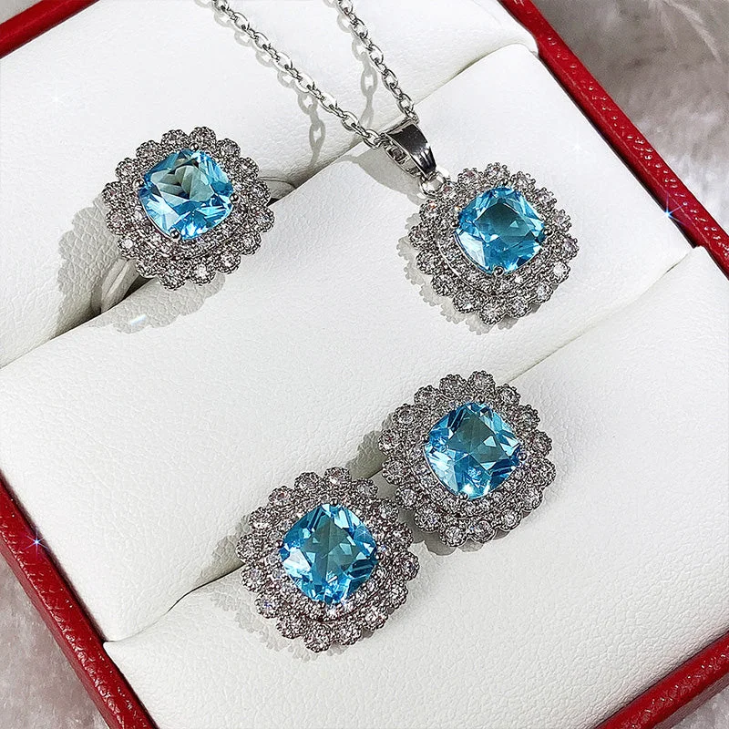 Wholesale Colorful Zircon Necklace Earrings Ring Set OLY-RS-Caoshi003