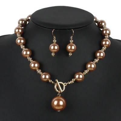 Wholesale Diamond Imitation Pearl Earrings Necklace Jewelry Set