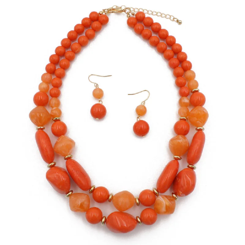 Wholesale Double Layer Plastic Bead Earrings Necklace Jewelry Set