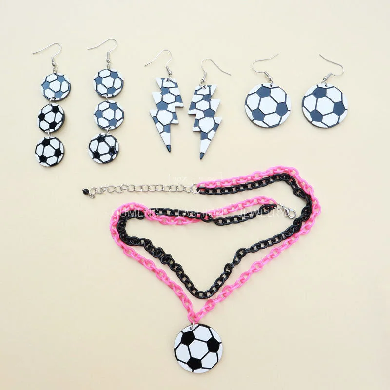 Wholesale Earrings Acrylic Lightning Football Necklace Set