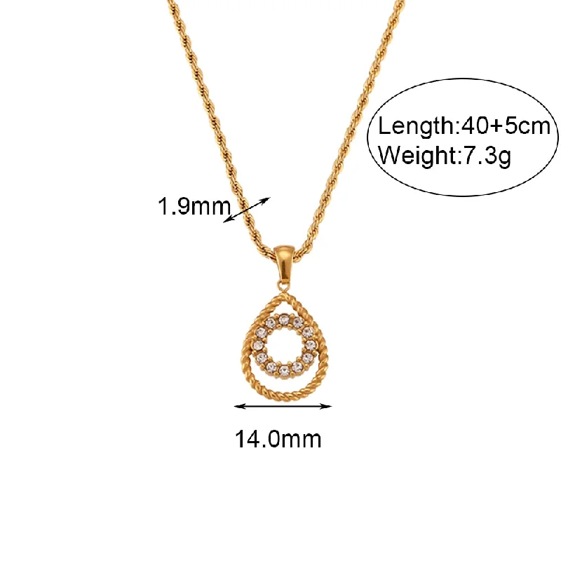 Twist Hollow Water Drops Finely Inlaid Pendant Necklace-Gold