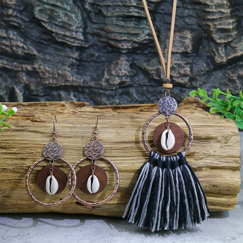 Wholesale Hollow Out Tassel Alloy Earrings Necklaces Set