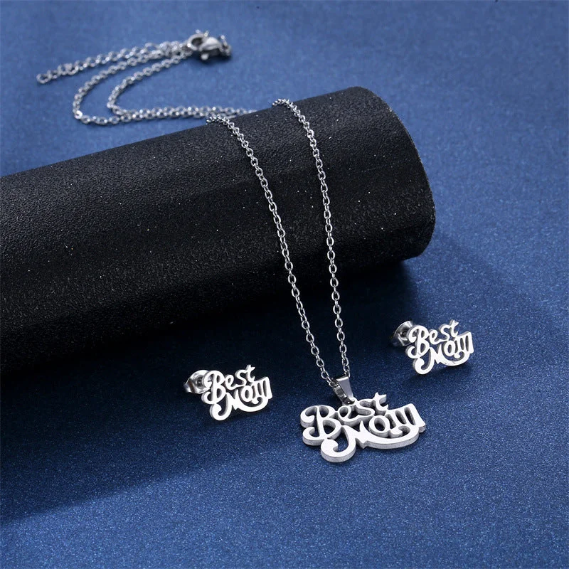 Wholesale Mother's Day Stainless Steel Earrings Necklace Jewelry Set