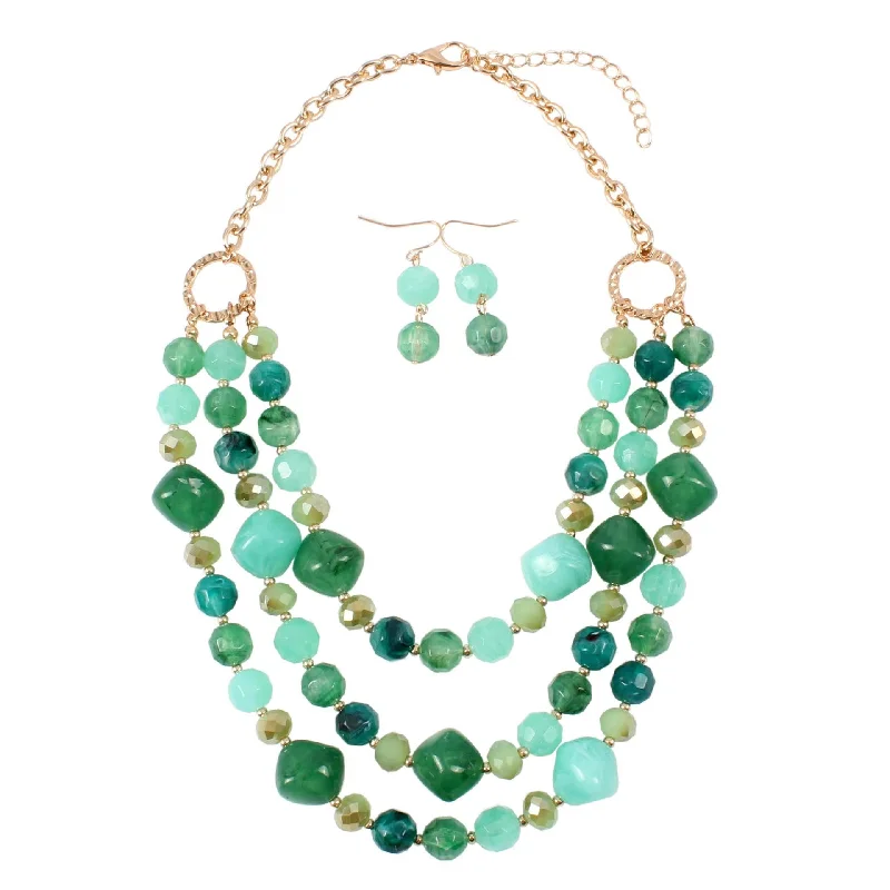 Wholesale Multilayer Plastic Bead Earrings Necklace Jewelry Set