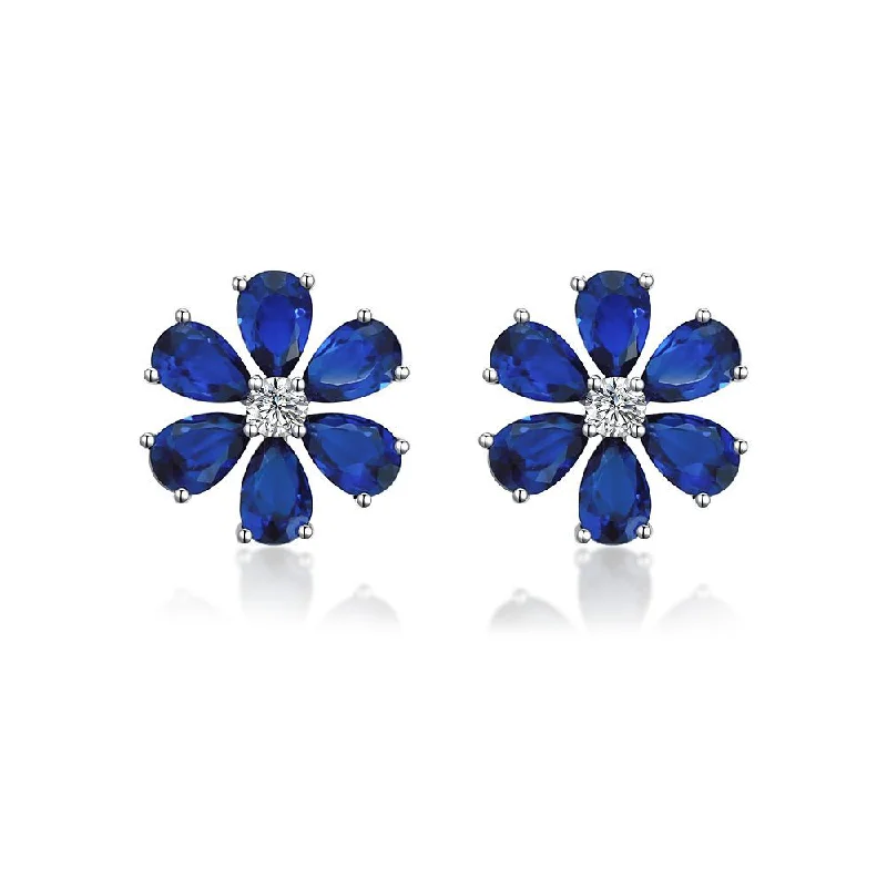 Six-Flower Dark Blue Ear Studs