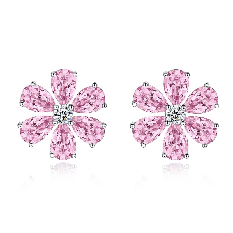 Six Flower Pink Ear Studs