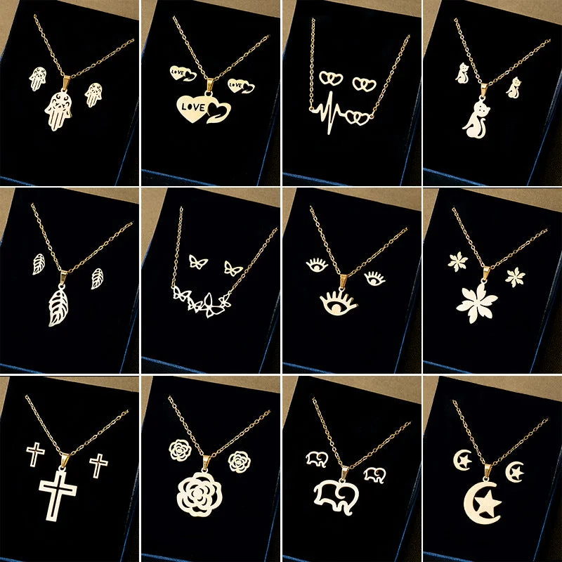 Wholesale Stainless Steel Geometric Cross Earrings Necklace Set