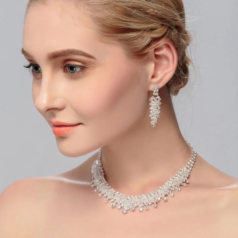 Jewelry Pearl Rhinestone Necklace Earrings 2-Piece Set 526530675260