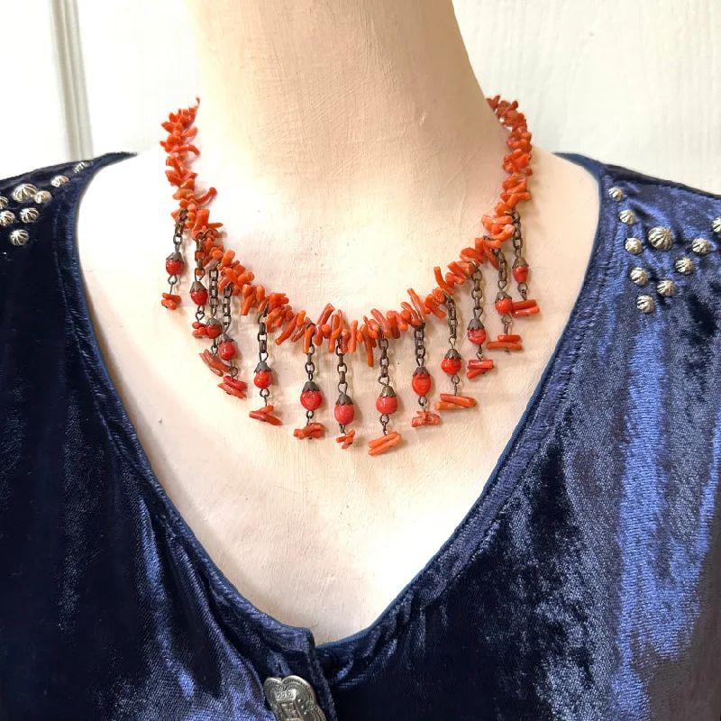 MIRIAM HASKELL Spezzati Coral NECKLACE Earring Set Authentic Unsigned