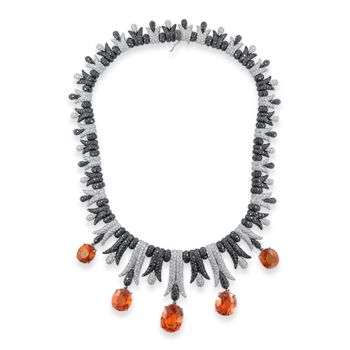 Spessartite Garnet & Diamond Necklace & Earring Set